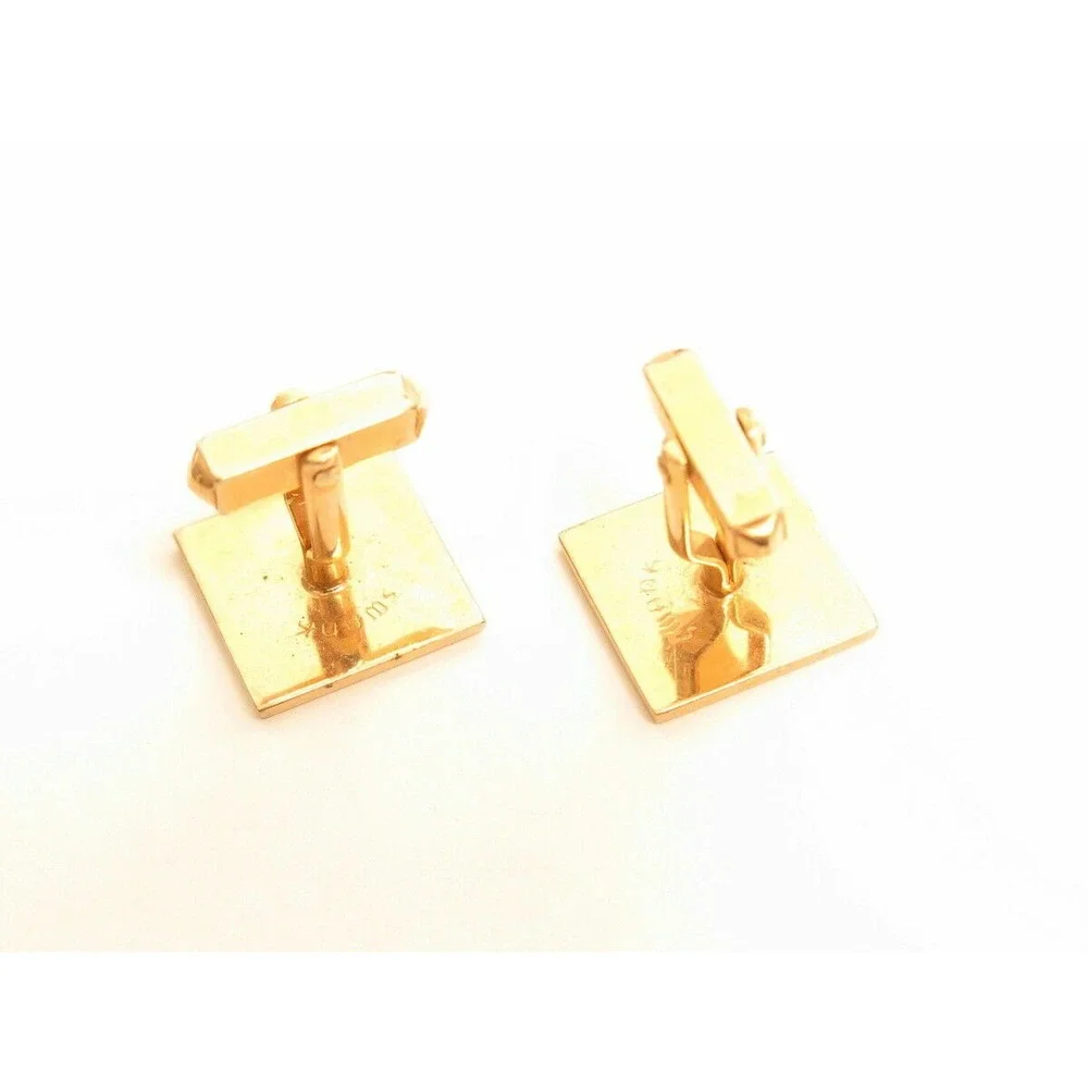 Vintage Fleur De Lys Black Enamel Gold Plated Cufflinks*Groom*Men Formal Jewelry